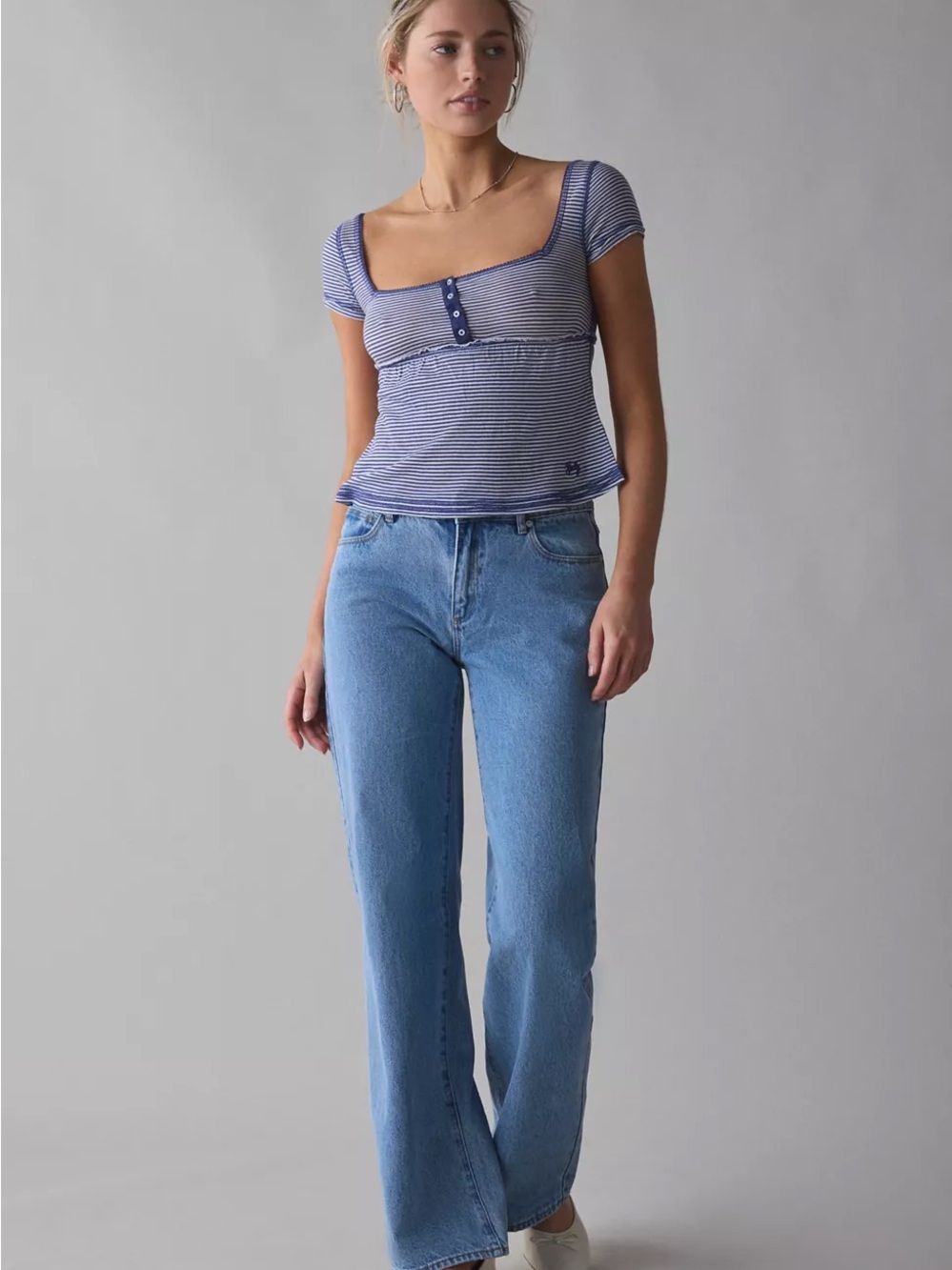 BDG Brittney Square Neck Henley Babydoll Tee
